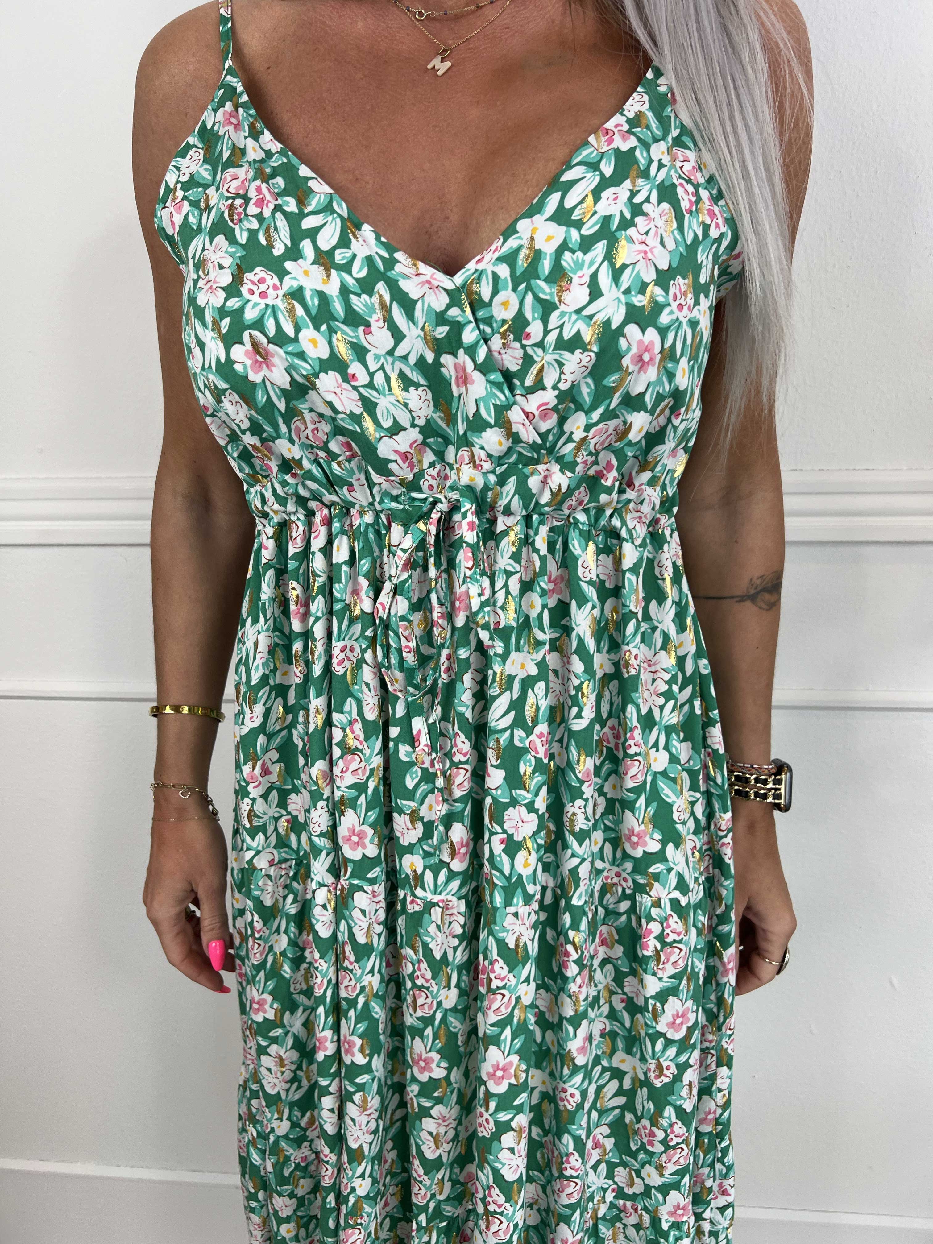 Lucie Small Flower Short - Viskose stropkjole i blomsterprint med v-udskæring